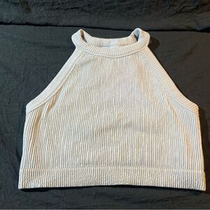 Aerie Gray Sleeveless Razor Back Lined Ribbed Athletic Crop Top